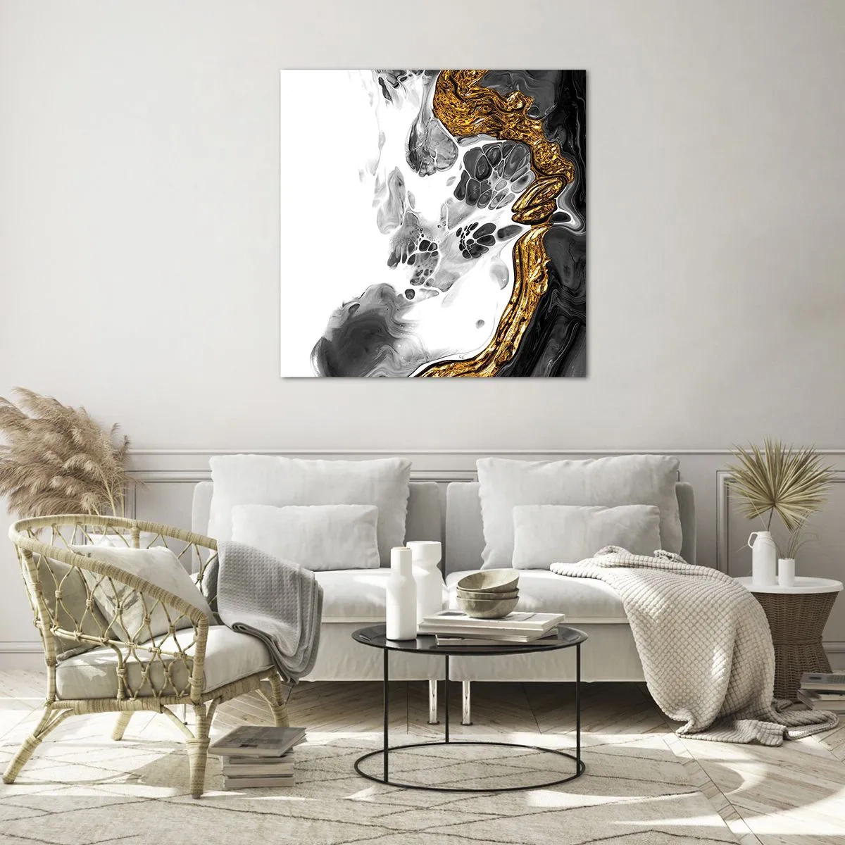 Glastavla - Bild på glas - Organisk komposition - 50x50 cm