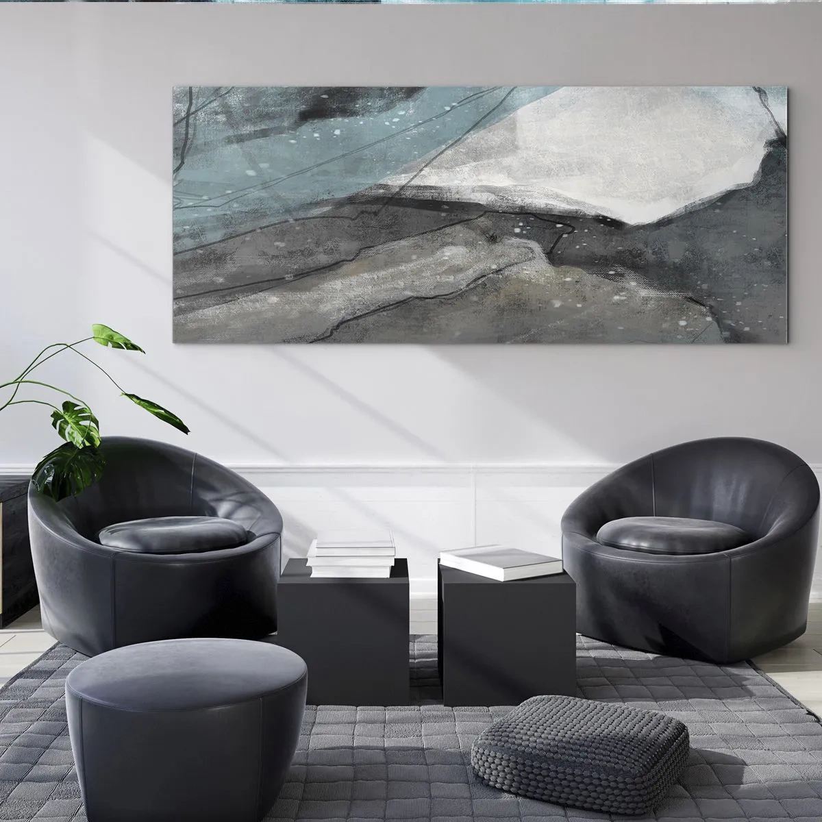 Glastavla - Bild på glas - Abstraktion: stenar och is - 140x50 cm