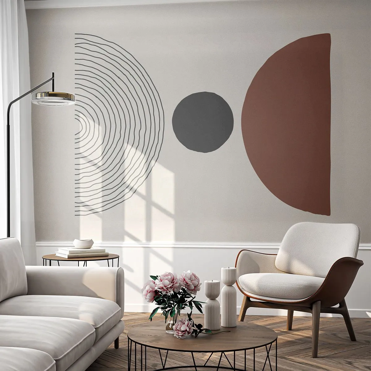 Fototapet Premium Sand - I fokus - Abstraktion, Bit, Halvcirklar - 350x256 cm