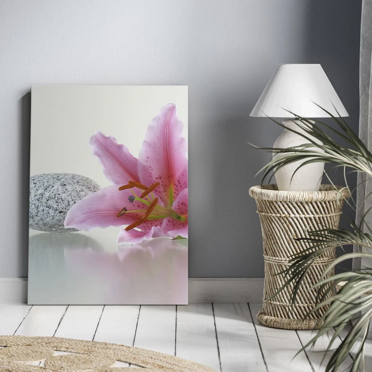 Canvastavla - Bild på duk - En studie i rosa, grå och vit - 65x120 cm