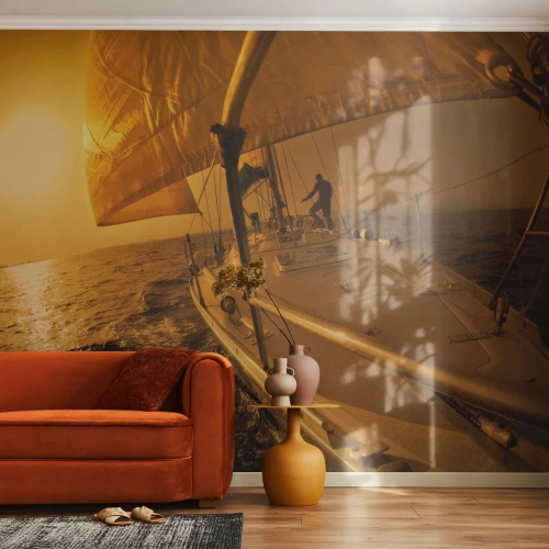 Självhäftande Fototapet Deluxe Sticker - Gyllene kväll efter en färgrik dag - Maritime studier, Segelbåt, Resor - 250x175 cm
