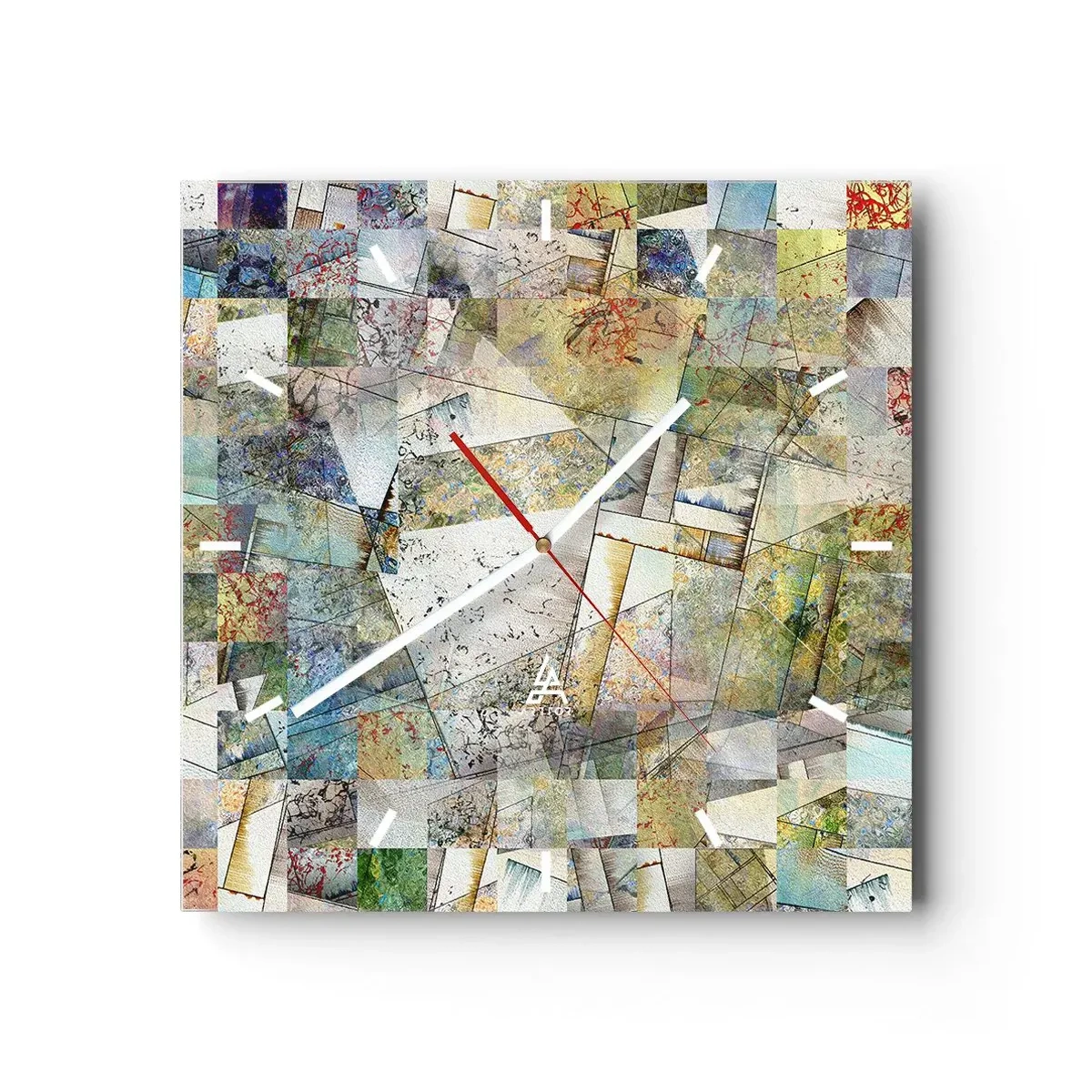 Väggklocka - Klocka på glas - Geometrisk omblandning - 40x40 cm