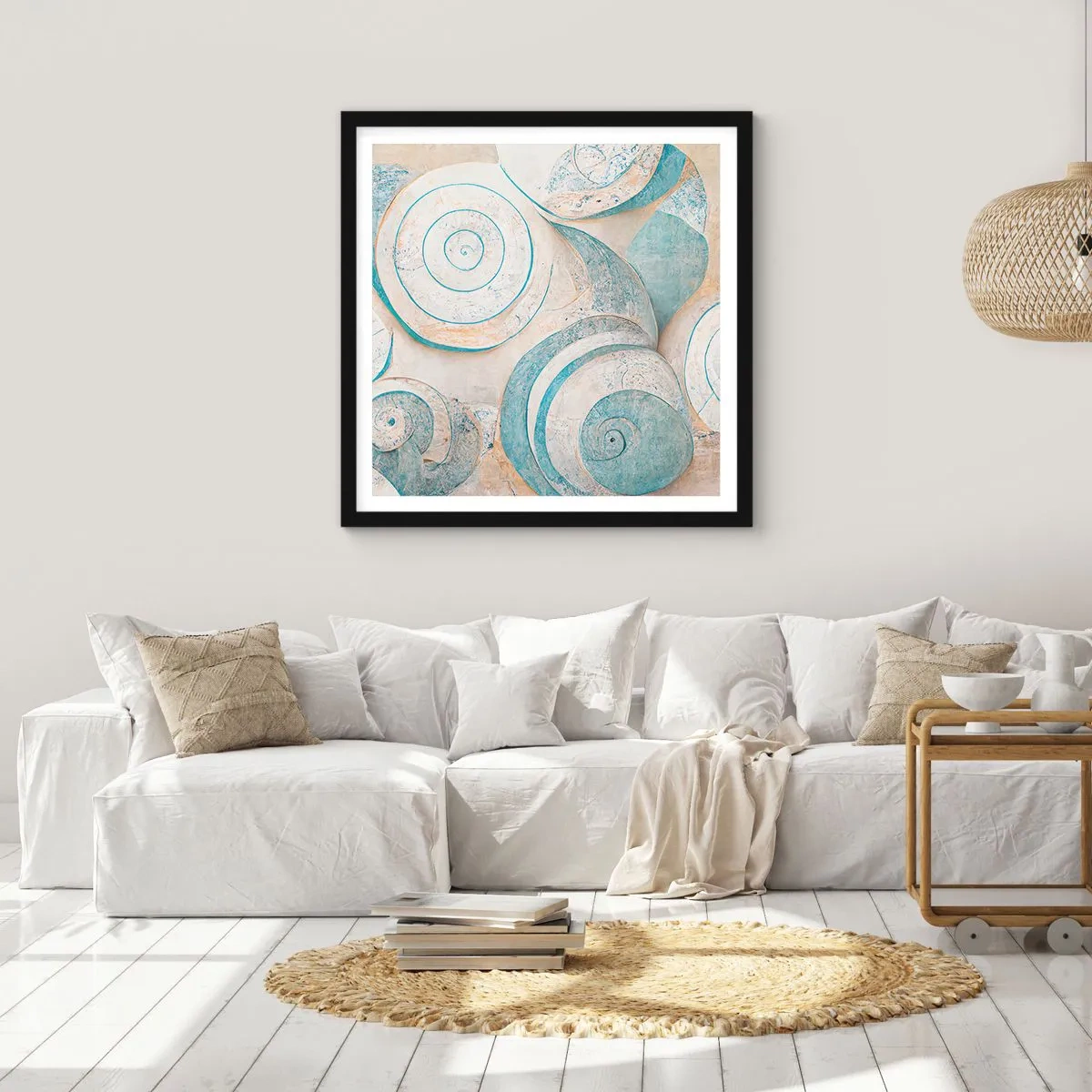 Affisch i svart ram - Vad döljer musslan? - 40x40 cm