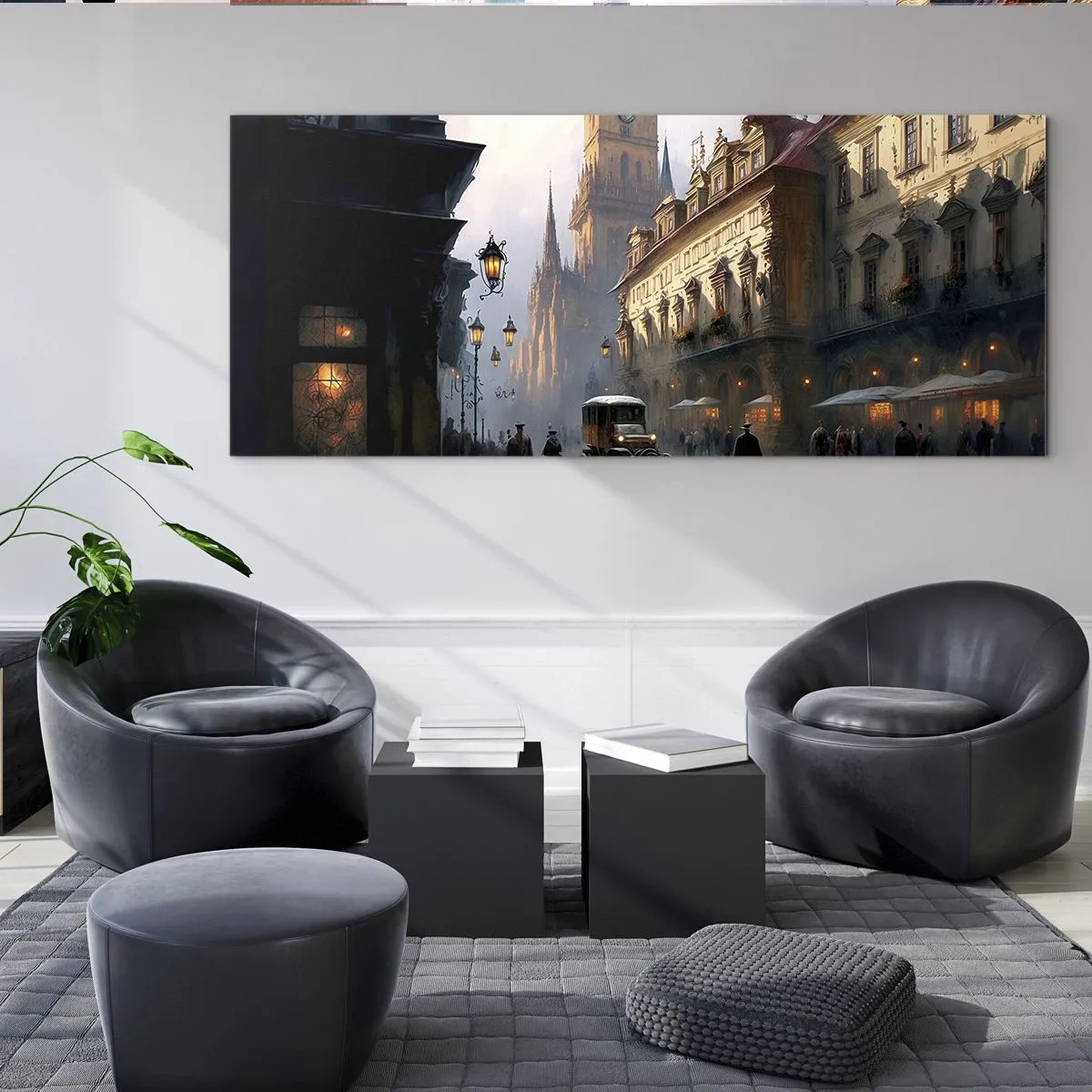 Glastavla - Bild på glas - Magin under en kväll i Prag - 160x50 cm