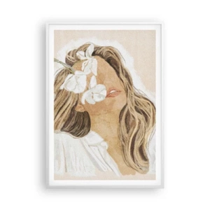 Affisch i vit ram - Bland blommorna i jubel - 70x100 cm