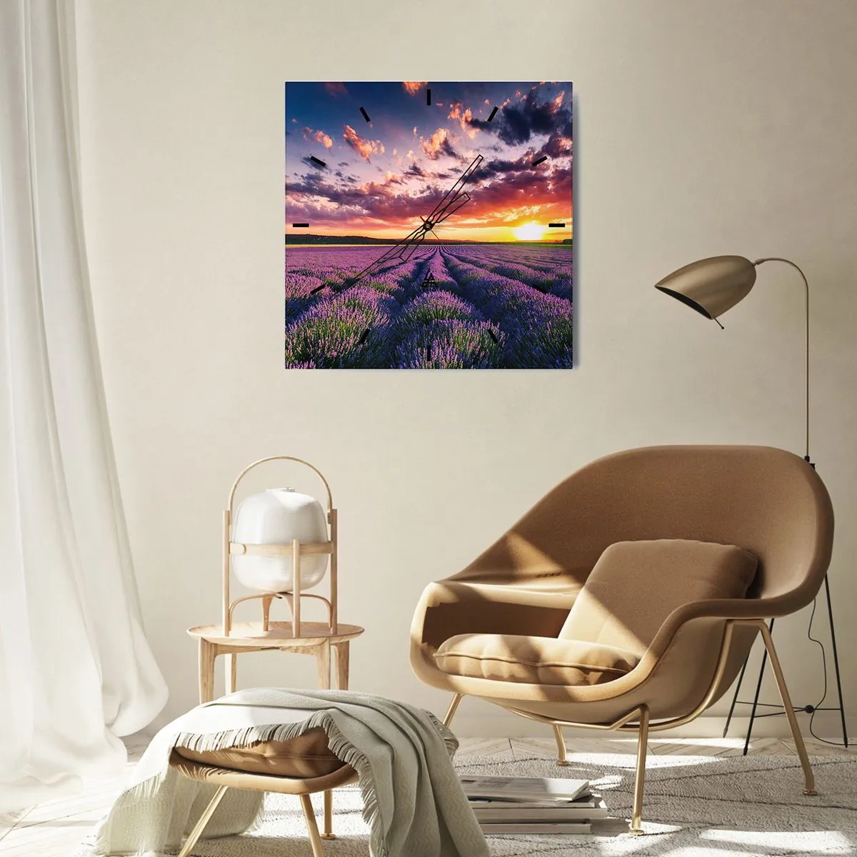 Väggklocka - Klocka på glas - Lavandelvärld - 30x30 cm