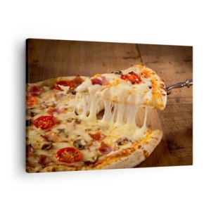 Canvastavla - Bild på duk - Pizza med trådig ost - 70x50cm - Italienska konstens mästerverk - Modern väggdekoration för vardagsrum och sovrum ARTTOR