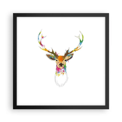 Affisch i svart ram - Hjort badar i färg - 40x40 cm
