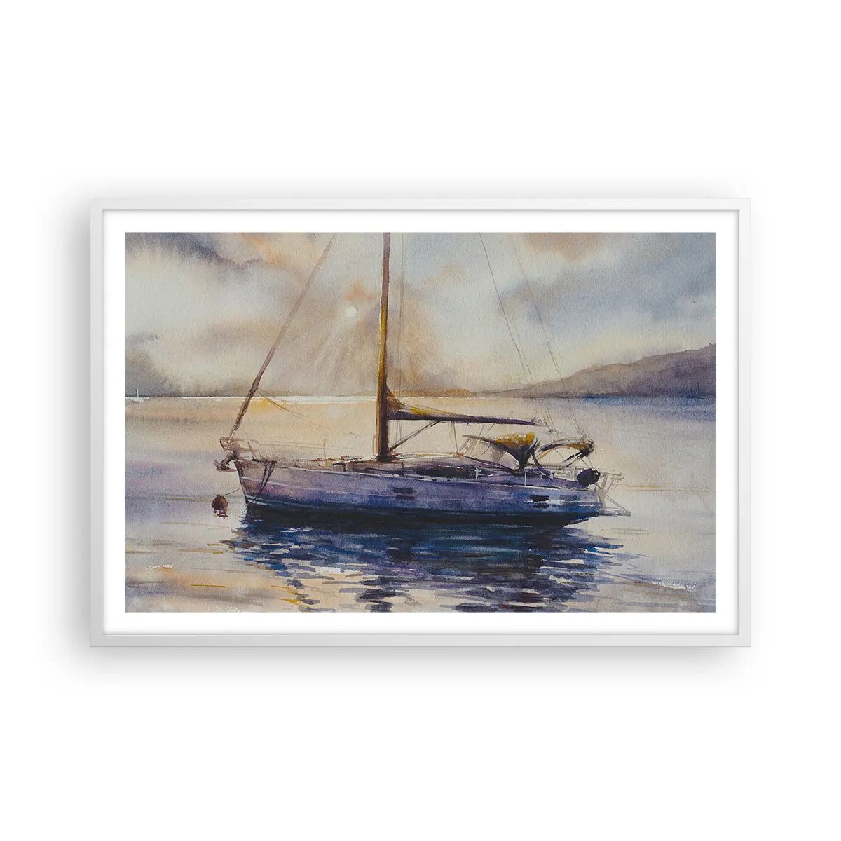 Affisch i vit ram - Kväll i viken - 91x61 cm