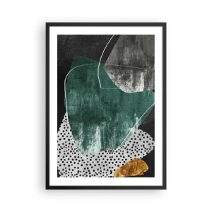 Affisch i svart ram - Abstrakt komposition i grönt och guld - 50x70cm - Färgstark abstraktion med en guldflinga - Modern väggdekoration för vardagsrum och sovrum ARTTOR