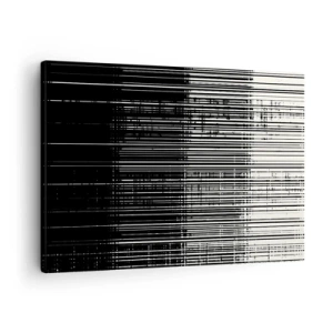 Canvastavla - Bild på duk - Abstrakt komposition av linjer i kontrasterande svartvitt - 70x50cm - Vågor och vibrationer - Modern väggdekoration för vardagsrum och sovrum ARTTOR