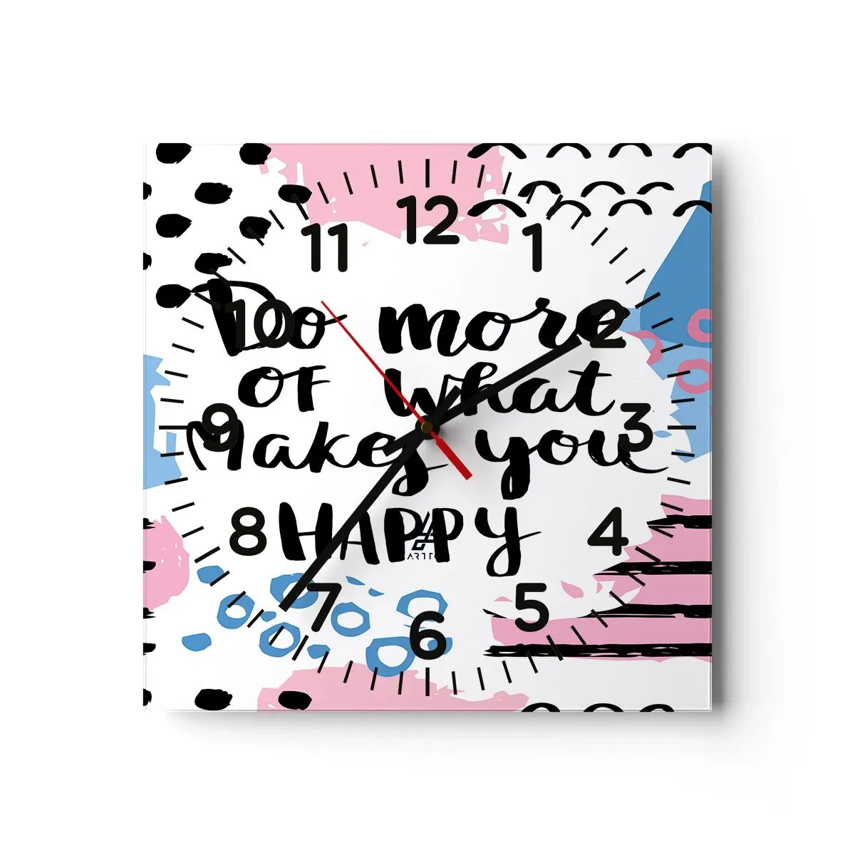 Väggklocka - Klocka på glas - Hur man blir lycklig - 30x30 cm