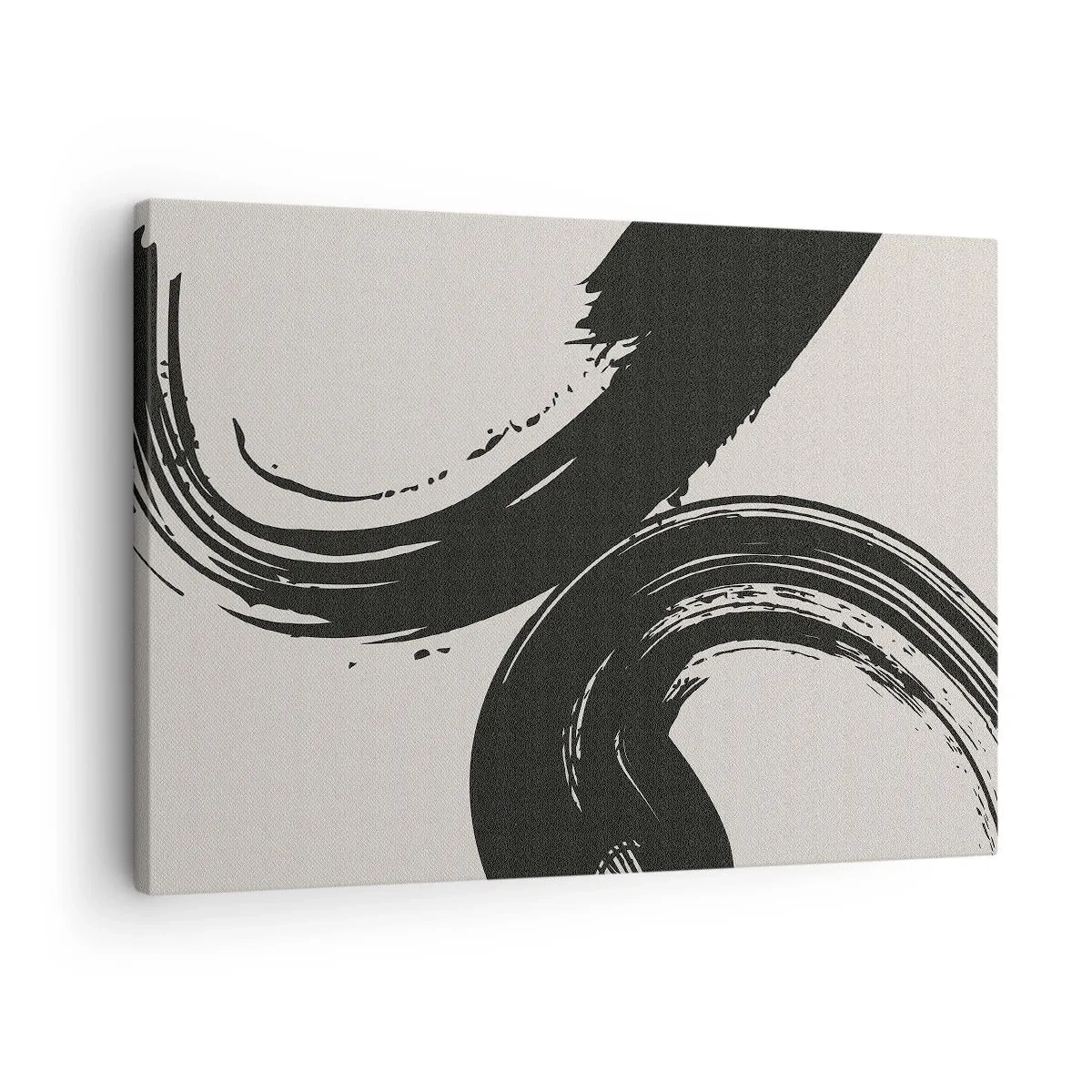 Canvastavla - Bild på duk - Dynamiska penseldrag i svart mot en ljus bakgrund - 70x50cm - Svepande och cirkulärt - Modern väggdekoration för vardagsrum och sovrum ARTTOR