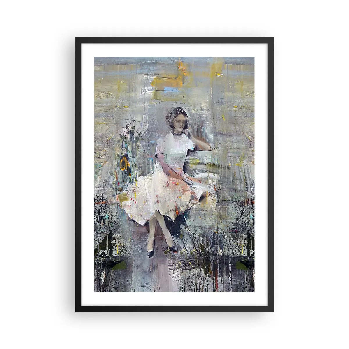 Affisch i svart ram - Abstrakt figur av en kvinna i klänning mot en texturerad bakgrund - 50x70cm - Klassisk och modern - Modern väggdekoration för vardagsrum och sovrum ARTTOR