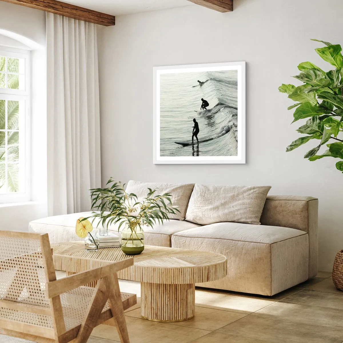 Affisch i vit ram - Att möta vågen - 60x60 cm