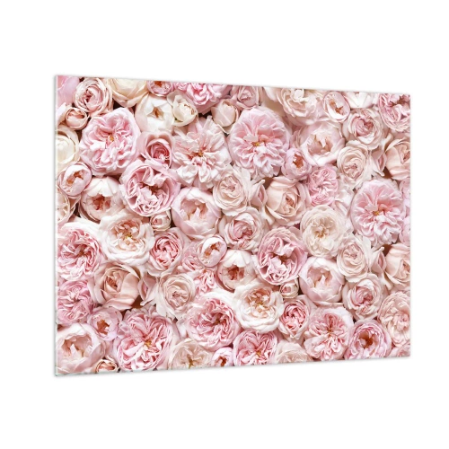 Glastavla - Bild på glas - Pastellrosor i ett tätt blomsterarrangemang - 70x50cm - Strödd med rosor - Modern väggdekoration för vardagsrum och sovrum ARTTOR