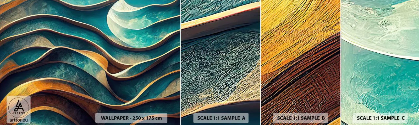 Provbit av självhäftande fototapet Deluxe Sticker - Meandrar av blått - Vågor, Abstraktion, Tredimensionell - 100x30 cm