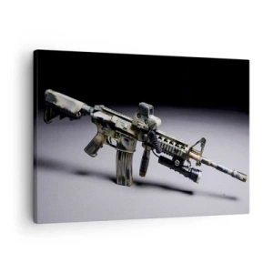 Canvastavla - Bild på duk - Modernt vapen i kamouflagefärg på en mörk bakgrund - 70x50cm - Alltid farlig - Modern väggdekoration för vardagsrum och sovrum ARTTOR