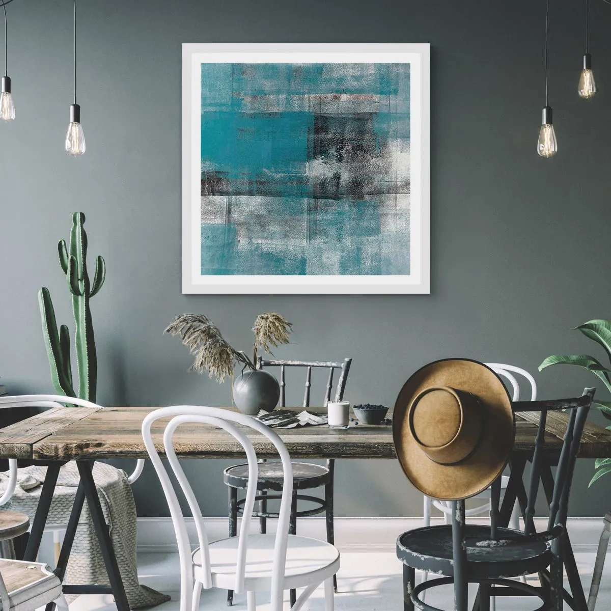 Affisch i vit ram - Vatten och luft - 60x60 cm