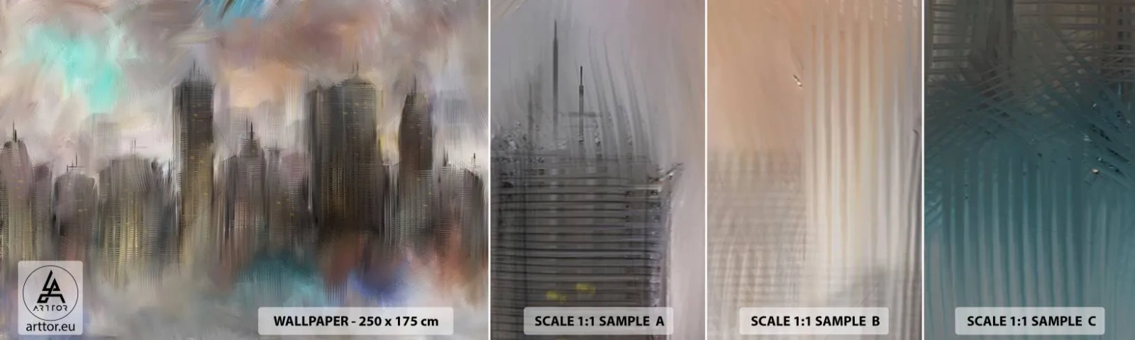 Fototapet Prov Standard Eco - Komposition av stål, sten och dimma - Stad, Arkitektur, Bit - 100x30 cm