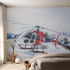 Fototapet Premium Sand - Alltid redo - Helikopter, Landskap, Alperna - 100x70 cm