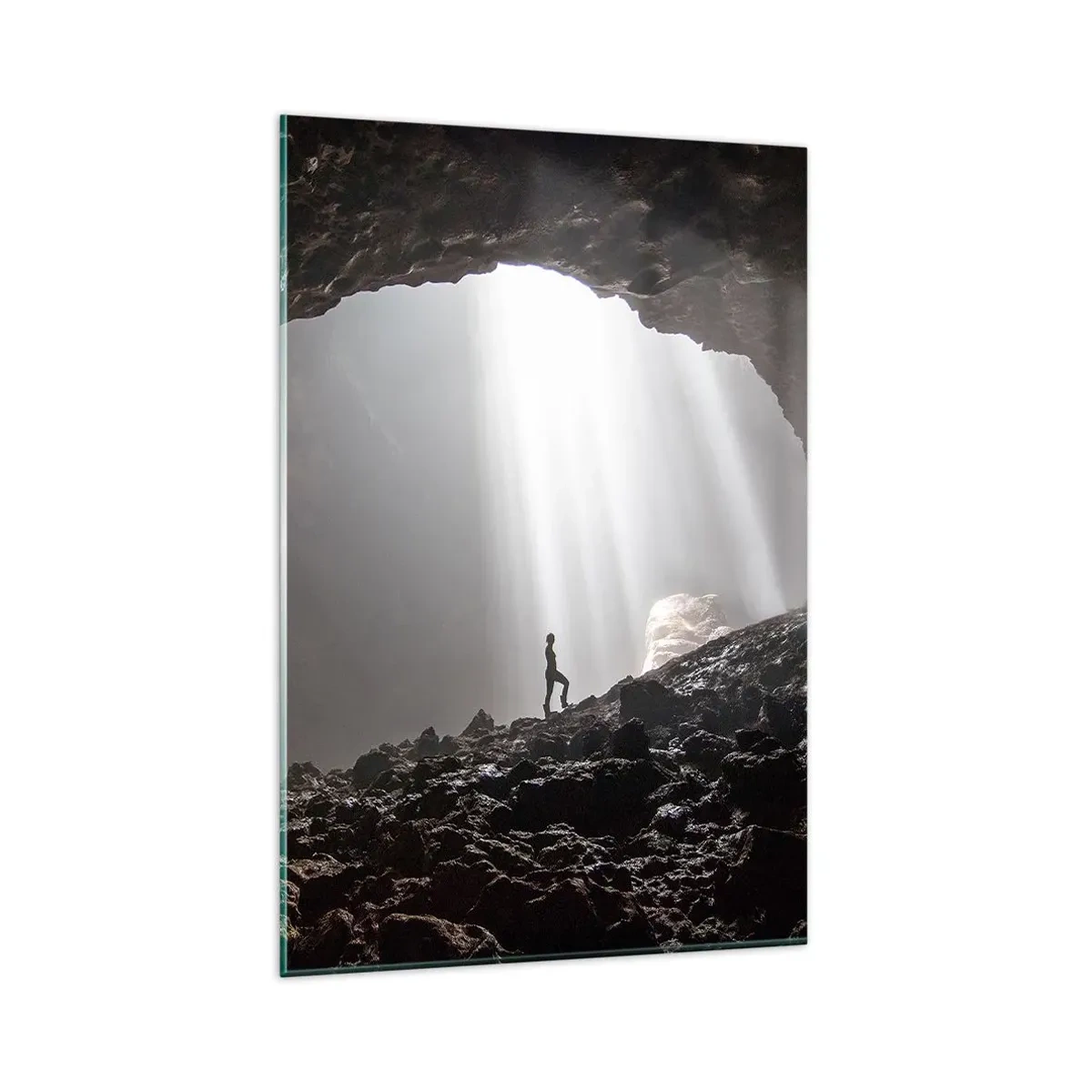 Glastavla - Bild på glas - Ljusfylld grotta - 80x120 cm