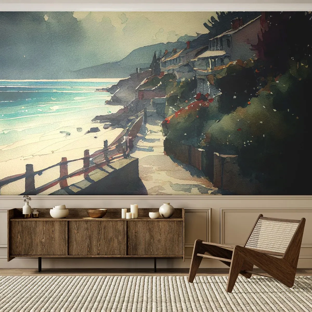 Fototapet Premium Canvas - Medelhavsstad - Hus, Landskap, Strand - 250x175 cm