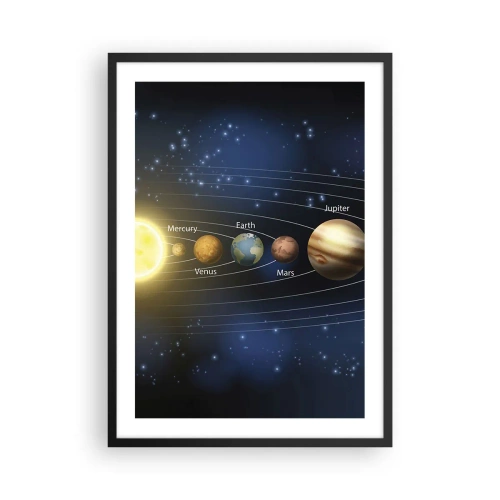 Affisch i svart ram - Solsystemet med planeter mot bakgrund av stjärnor - 50x70cm - En av tio - Modern väggdekoration för vardagsrum och sovrum ARTTOR