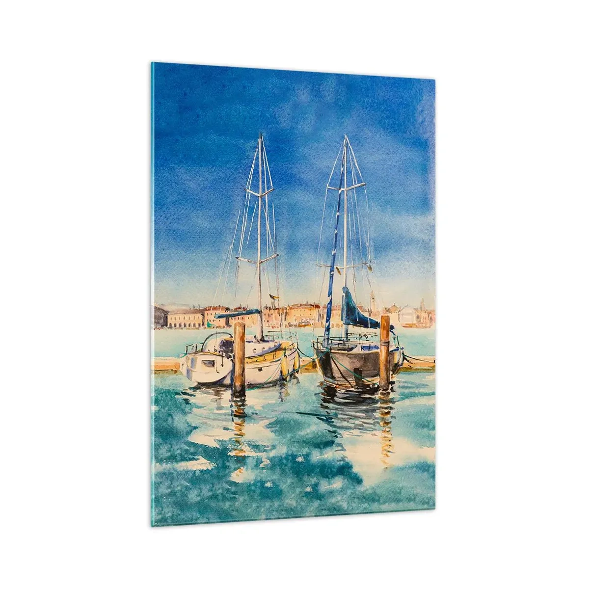 Glastavla - Bild på glas - Solig lagun - 70x100 cm