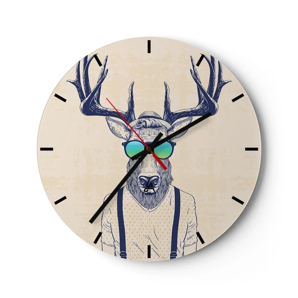 Väggklocka - Klocka på glas - Hjort i hipster-stil solglasögon - 30x30cm - Och vem väntade du på? - Modern väggdekoration för vardagsrum, kök och sovrum ARTTOR