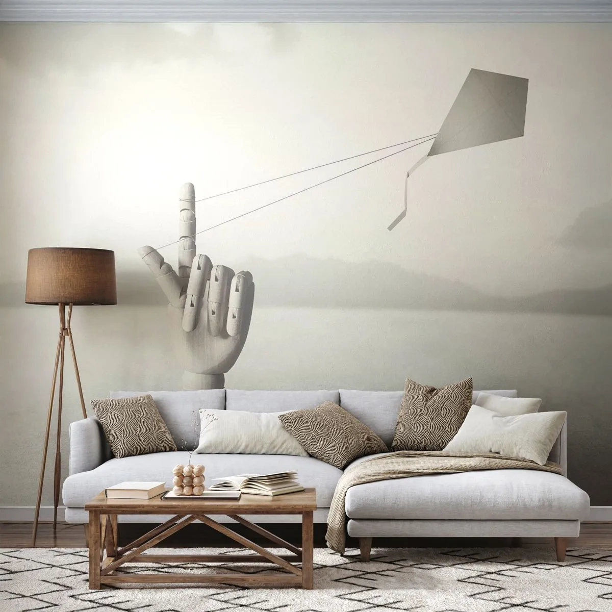 Fototapet Premium Sand - Test av styrka - Abstraktion, Hand, Drake - 450x315 cm