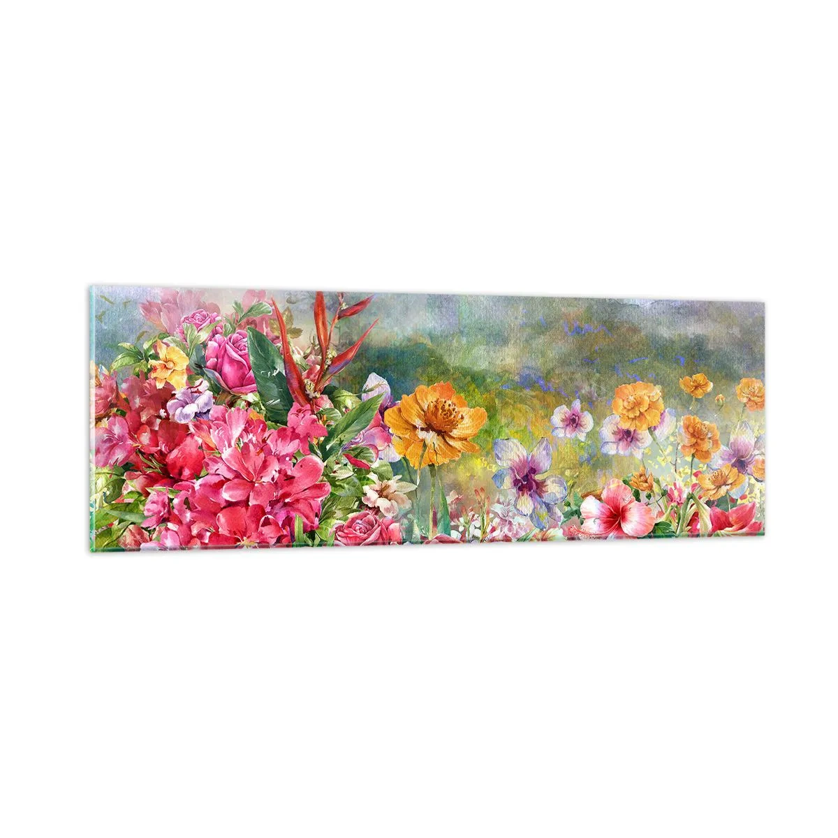Glastavla - Bild på glas - En trädgård som blivit galen - 90x30 cm