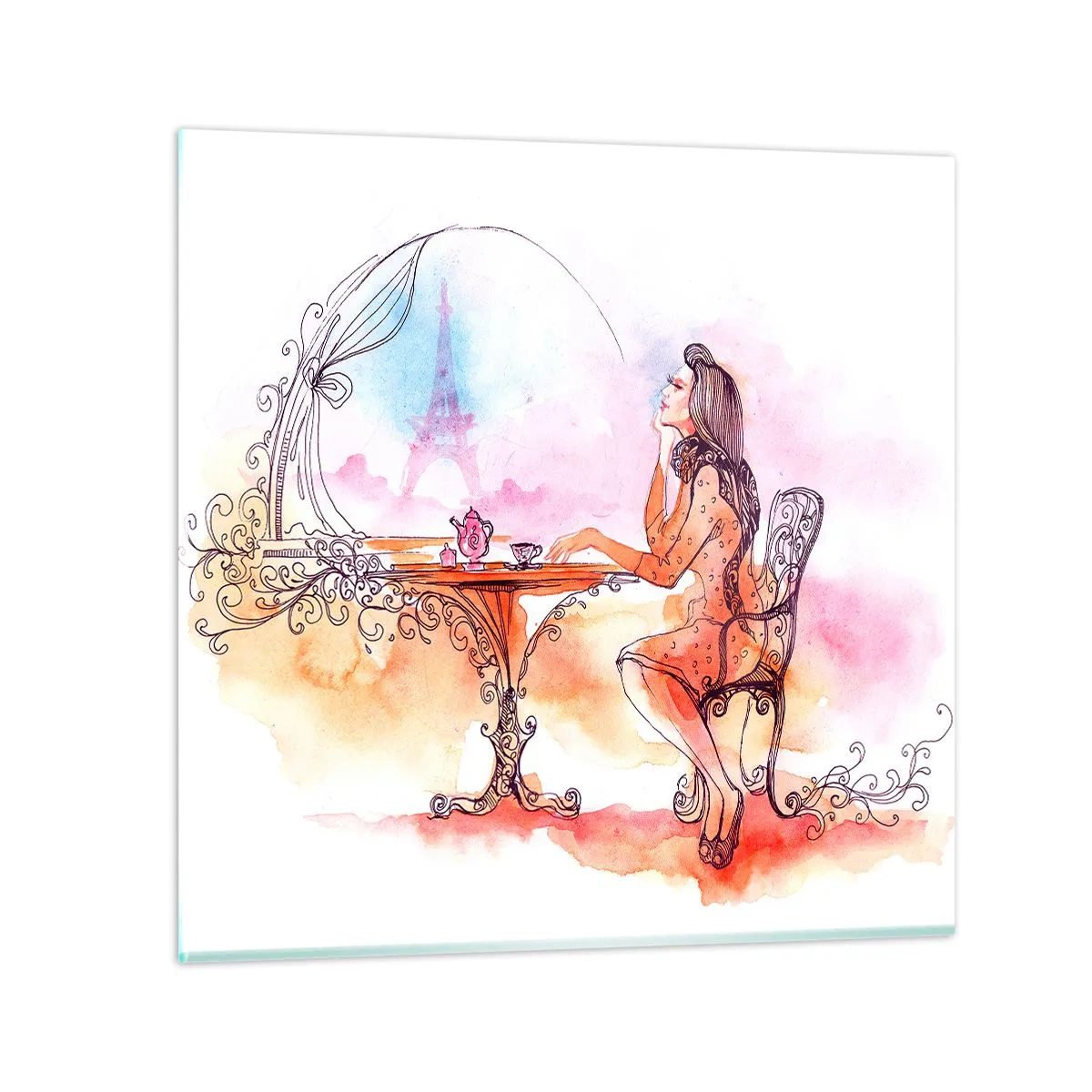 Glastavla - Bild på glas - Paris stil - 70x70 cm