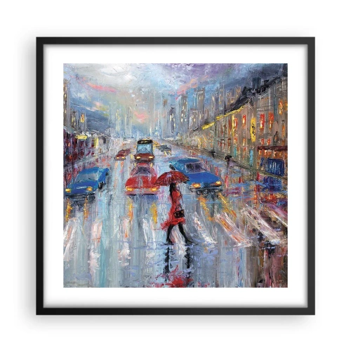 Affisch i svart ram - Regnig eftermiddag i staden - 50x50 cm