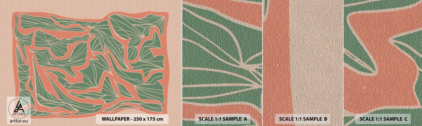 Provbit av fototapet Premium Sand - En kamp mellan korall och grönt - Boho, Pastell, Bit - 100x30 cm