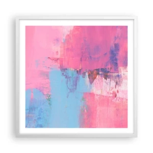 Affisch i vit ram - Rosa, blått och en gnutta ljus - 60x60 cm