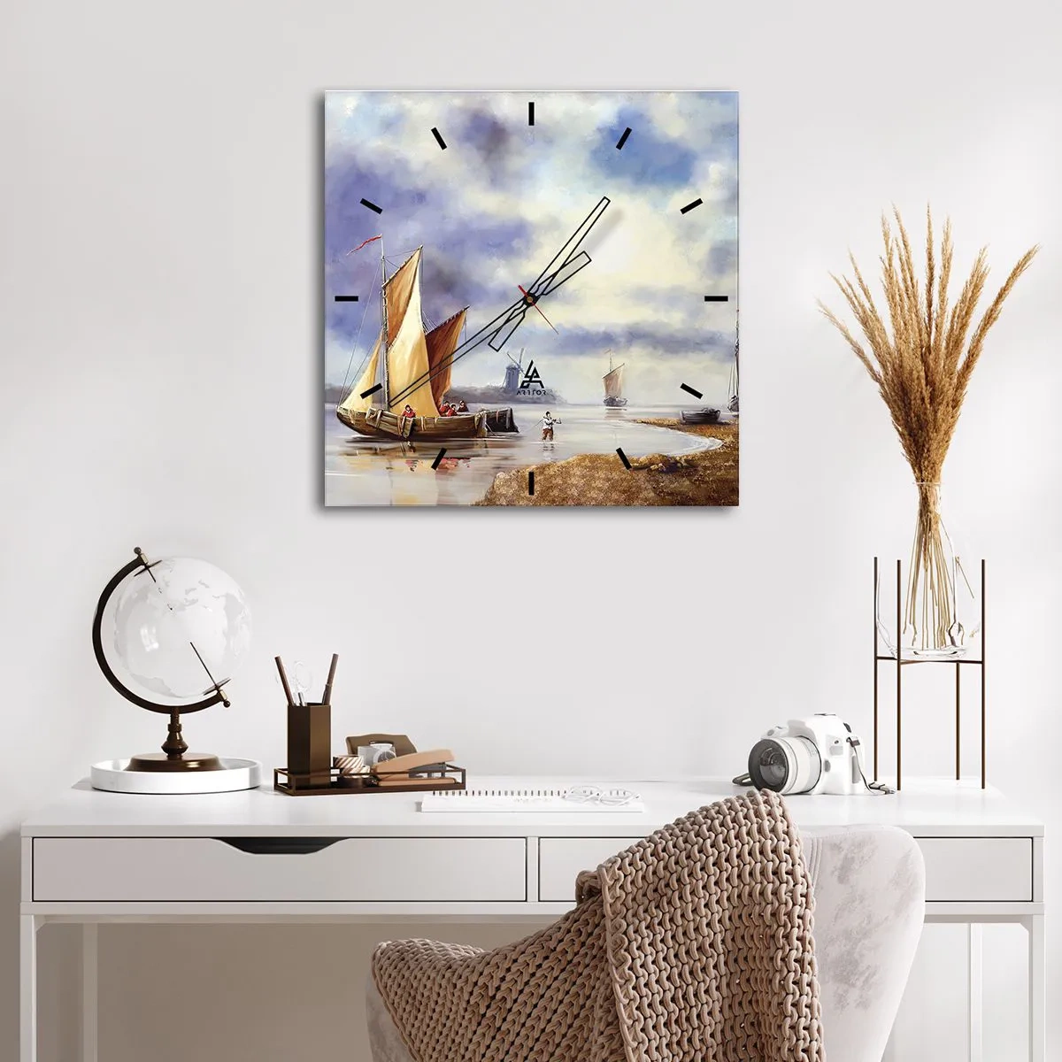 Väggklocka - Klocka på glas - Seglarnas hemkomst - 40x40 cm