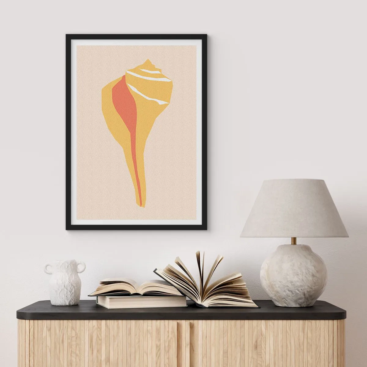 Affisch i svart ram - Minimalistisk skalgrafik i varma färger - 50x70cm - Organisk abstraktion - tillväxt - Modern väggdekoration för vardagsrum och sovrum ARTTOR