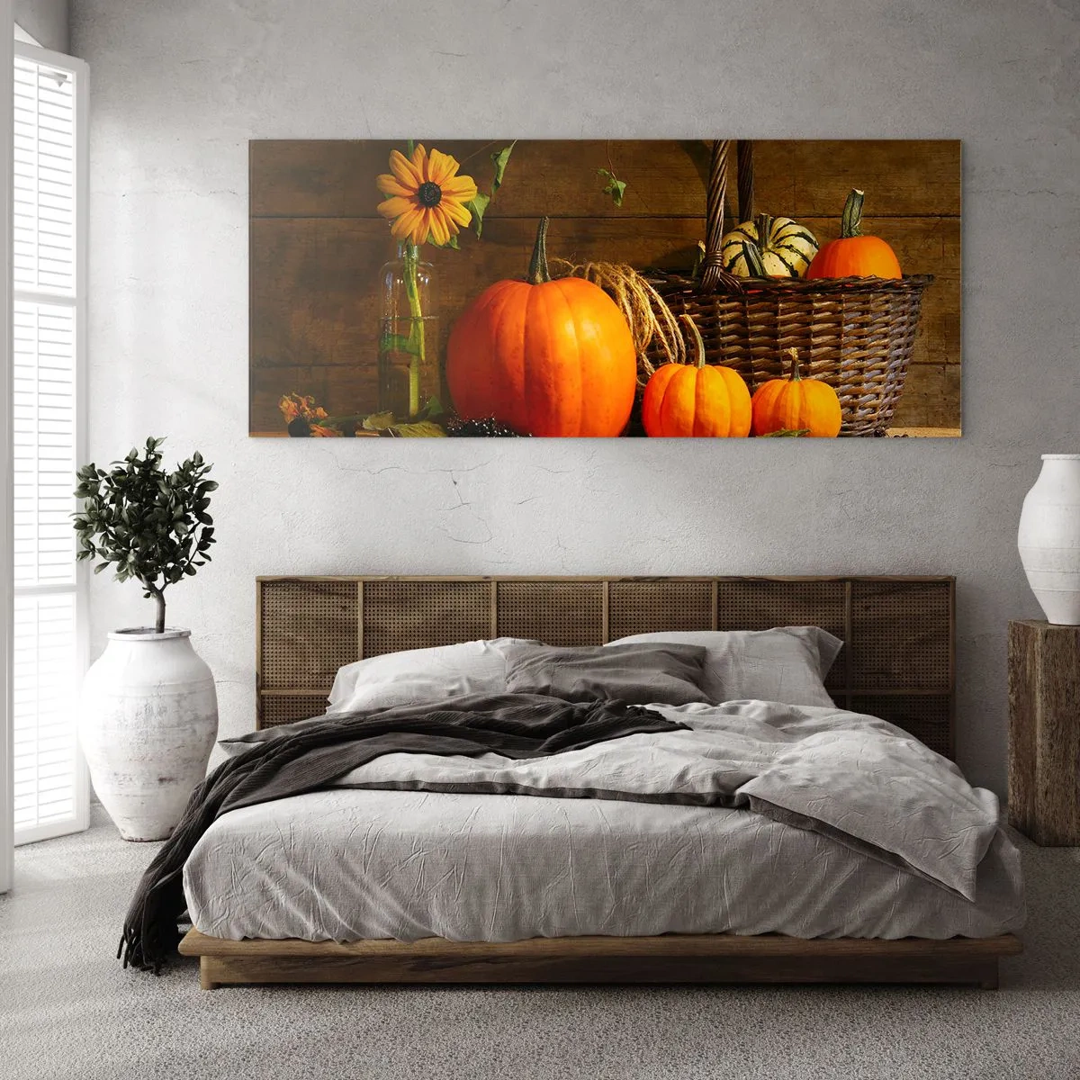Glastavla - Bild på glas - Rustik komposition - höstens gåvor - 100x40 cm