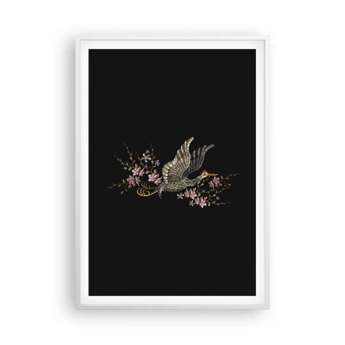 Affisch i vit ram - Exotisk, broderad fågel - 70x100 cm