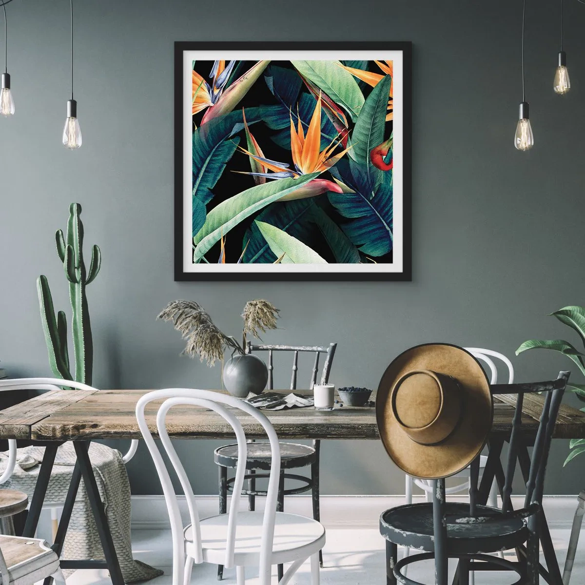 Affisch i svart ram - Tropikens brinnande blommor - 40x40 cm