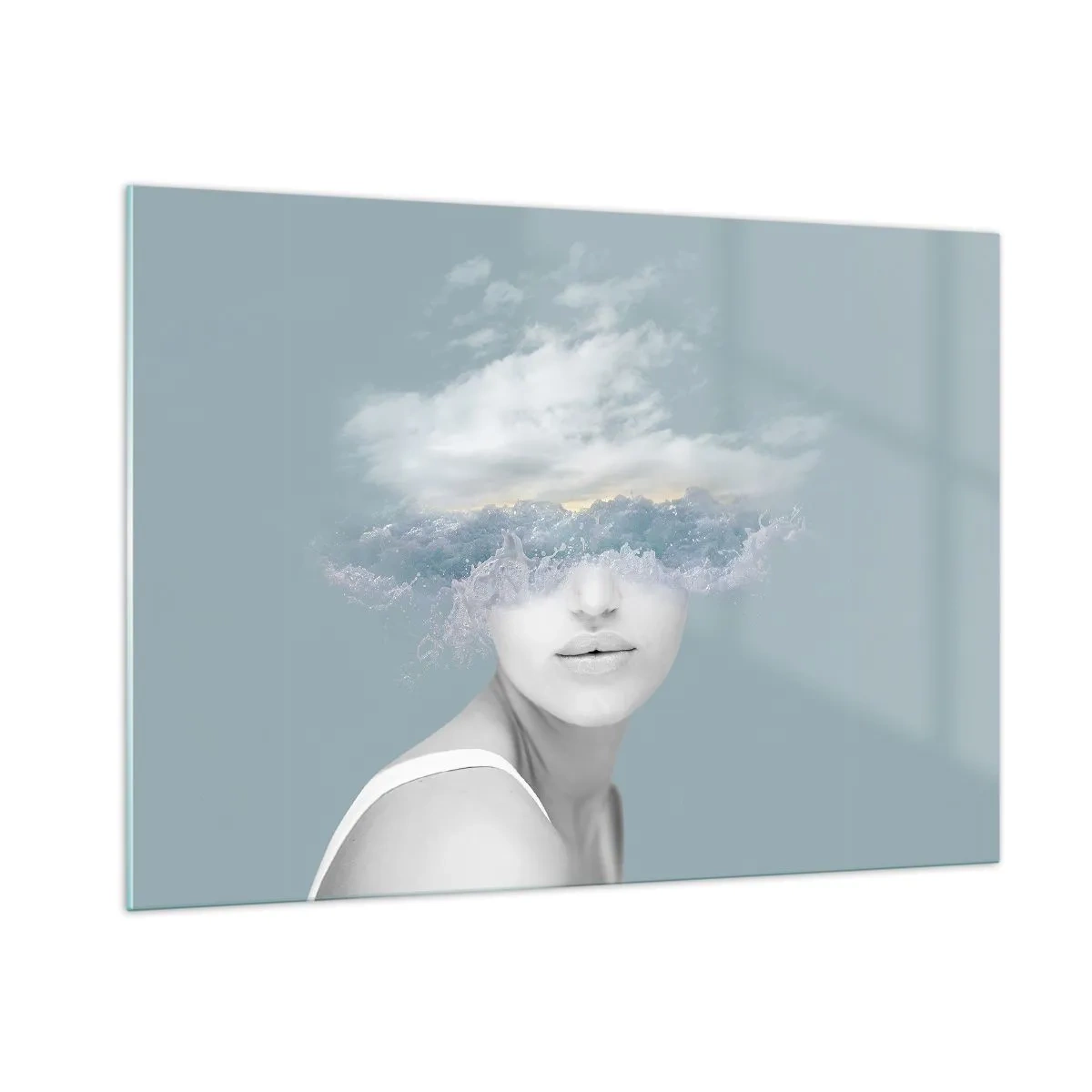 Glastavla - Bild på glas - Med huvudet i molnen - 100x70 cm