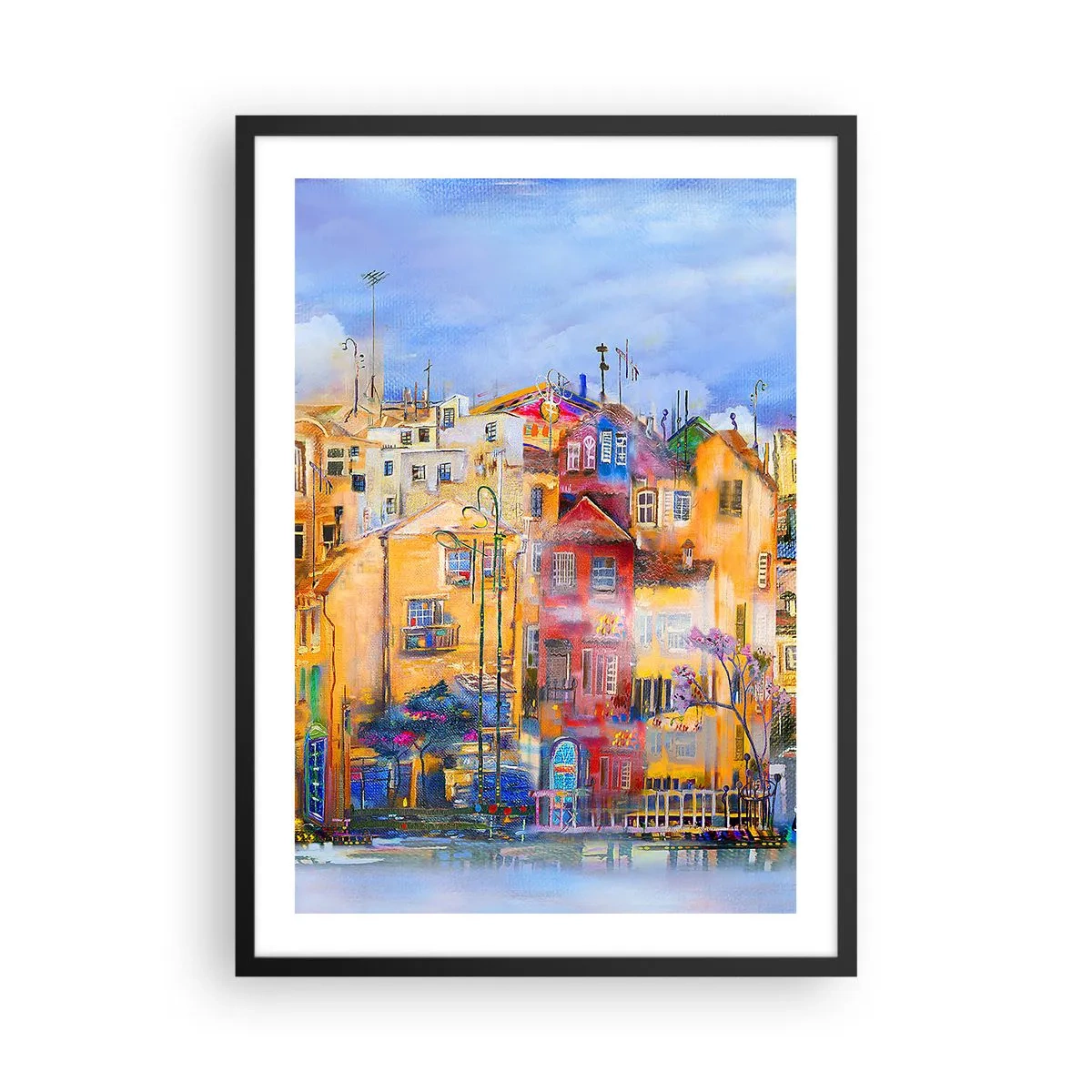 Affisch i svart ram - Färgglada hyreshus i konstnärlig stil - 50x70cm - Vi är tillsammans - Modern väggdekoration för vardagsrum och sovrum ARTTOR
