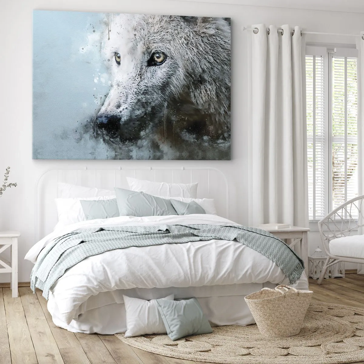 Canvastavla - Bild på duk - Akvarellporträtt av en varg - 70x50cm - Lär känna vargsjälen - Modern väggdekoration för vardagsrum och sovrum ARTTOR