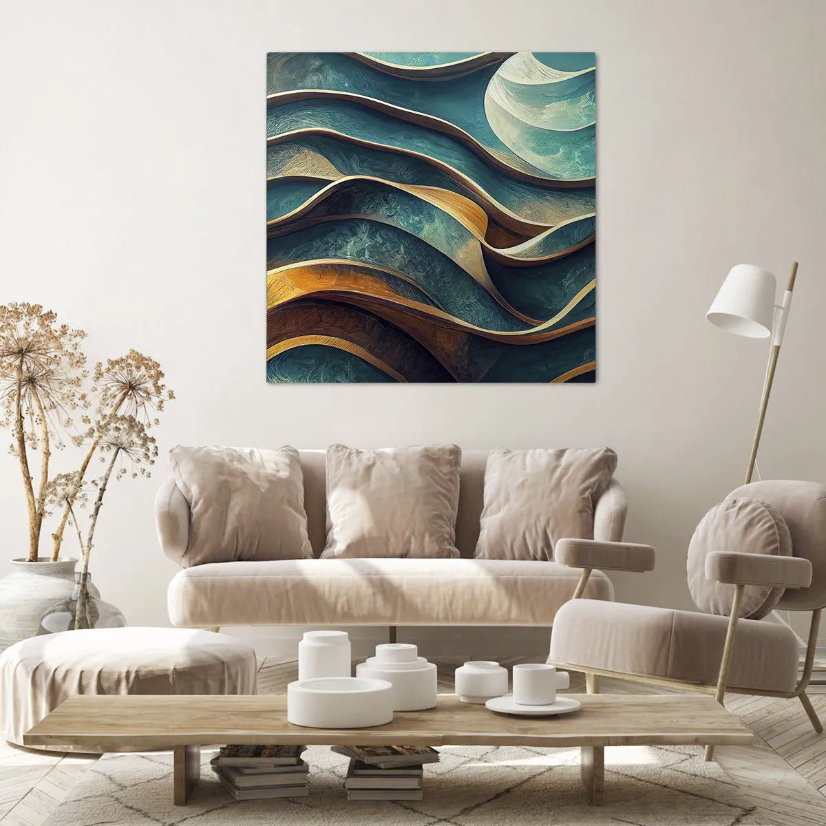 Canvastavla - Bild på duk - Meandrar av blått - 50x50 cm