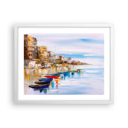 Affisch i vit ram - Flerfärgad urban hamn - 50x40 cm