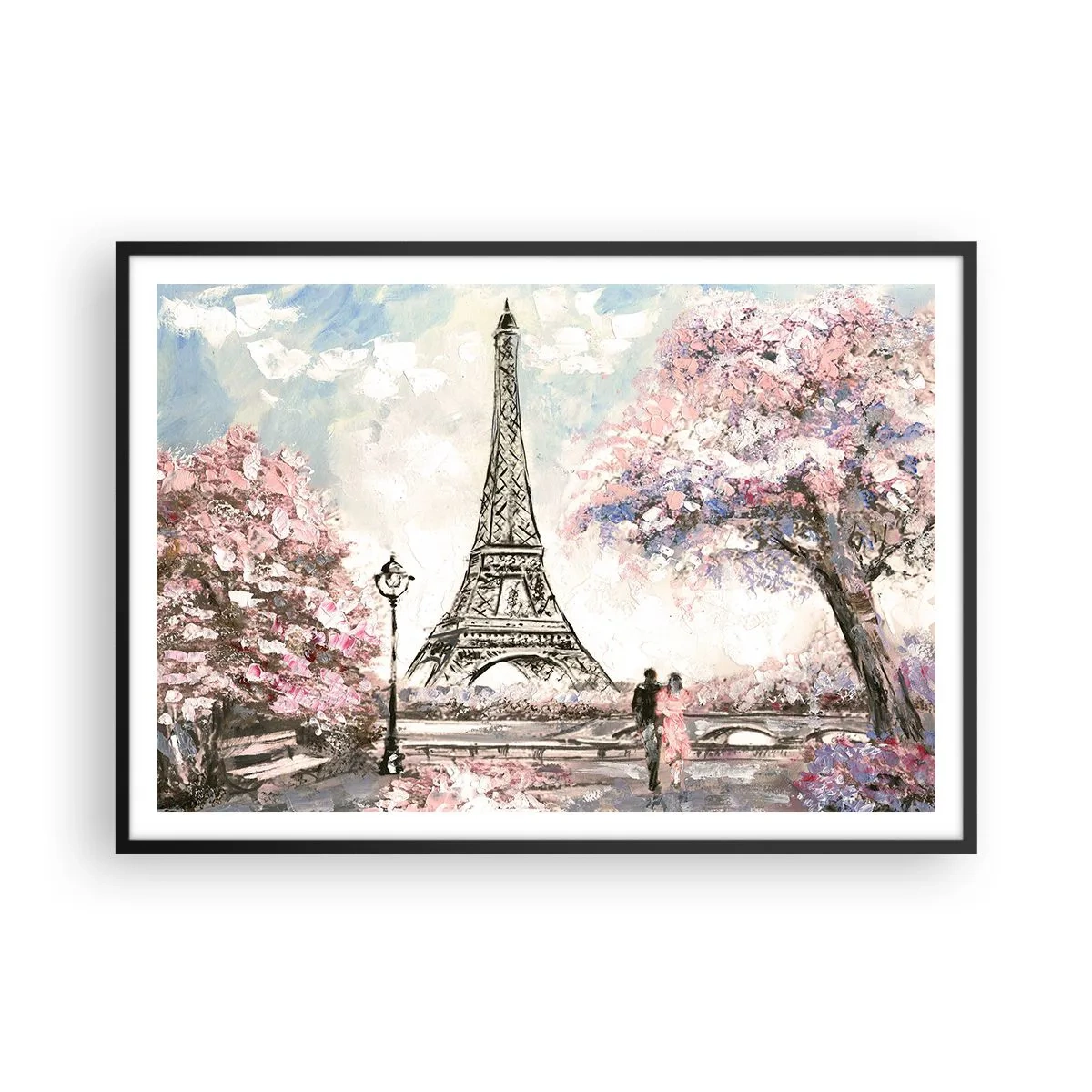 Affisch i svart ram - Aprilpromenad i Paris - 100x70 cm