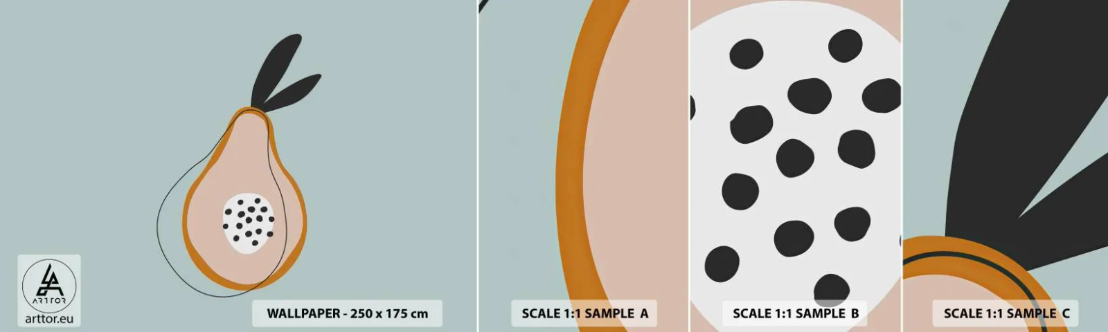 Provbit av självhäftande fototapet Deluxe Sticker - Att tränga in i sakens natur - Grafik, Päron, Bit - 100x30 cm