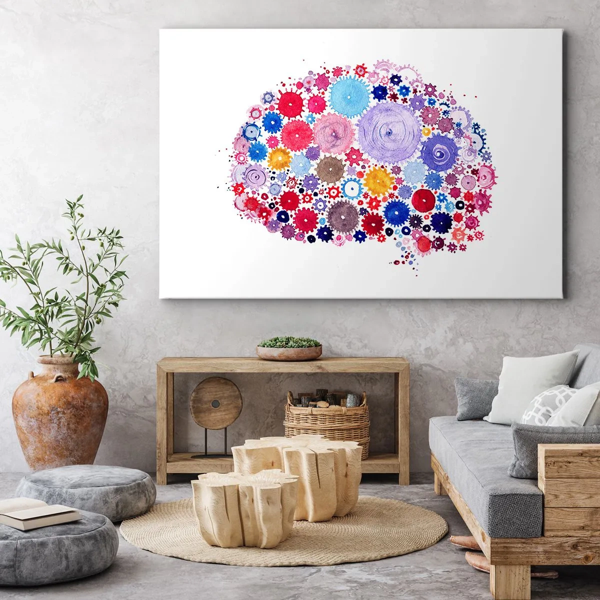 Canvastavla - Bild på duk - Färgglad abstrakt hjärna med blommotiv - 70x50cm - Naturens mest perfekta maskin - Modern väggdekoration för vardagsrum och sovrum ARTTOR
