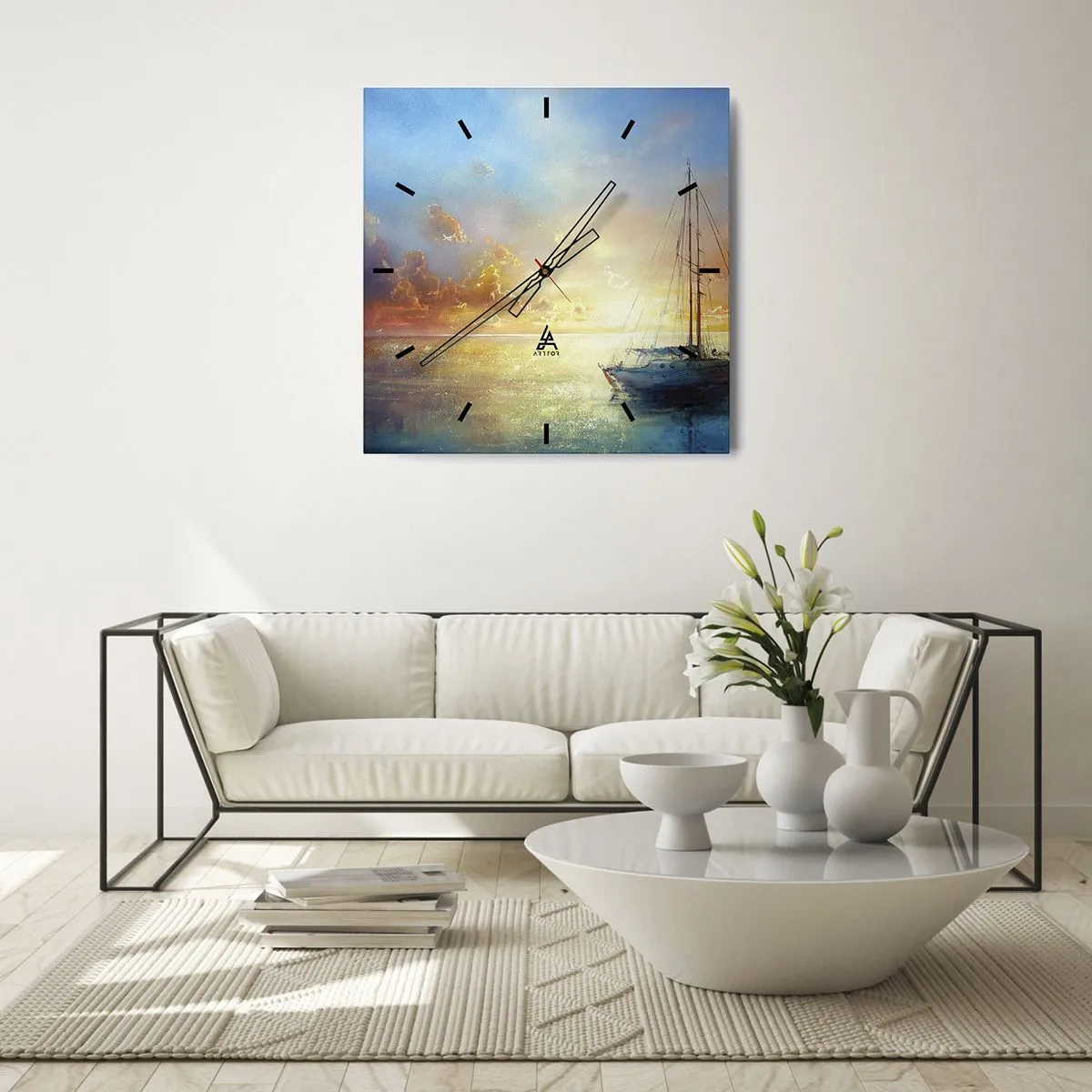 Väggklocka - Klocka på glas - I guldviken - 40x40 cm